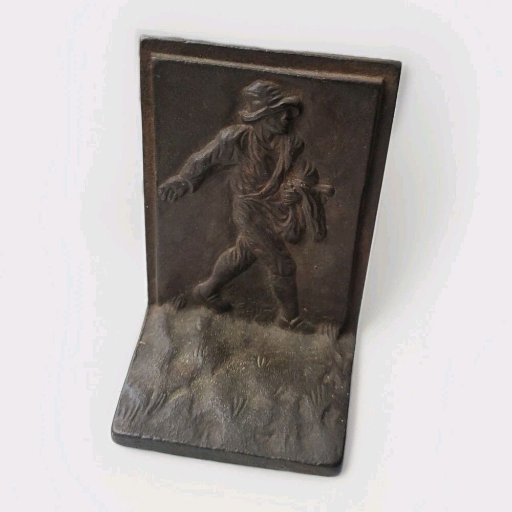 Antique Griffoul Foundry Bronze Johnny Appleseed Sower  book end